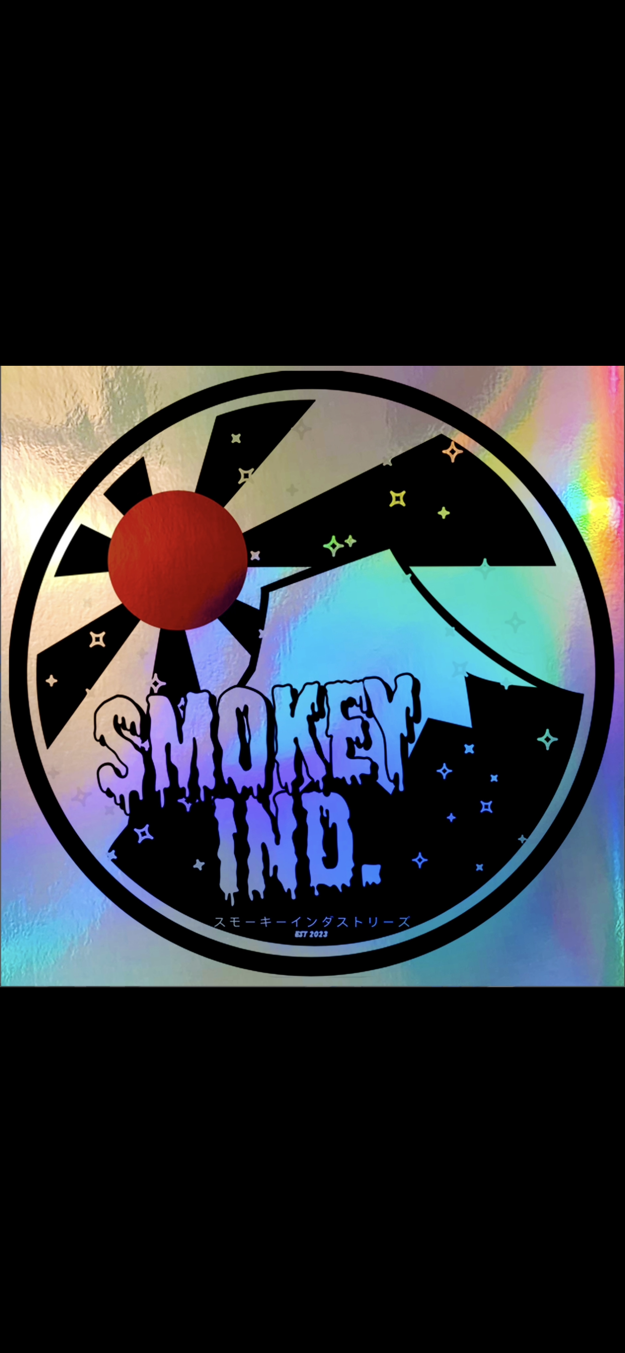 Circle Smokey rising sun holographic sticker